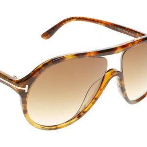 Tom Ford Edison Glasses. Light brown tortoise design with gold accents.